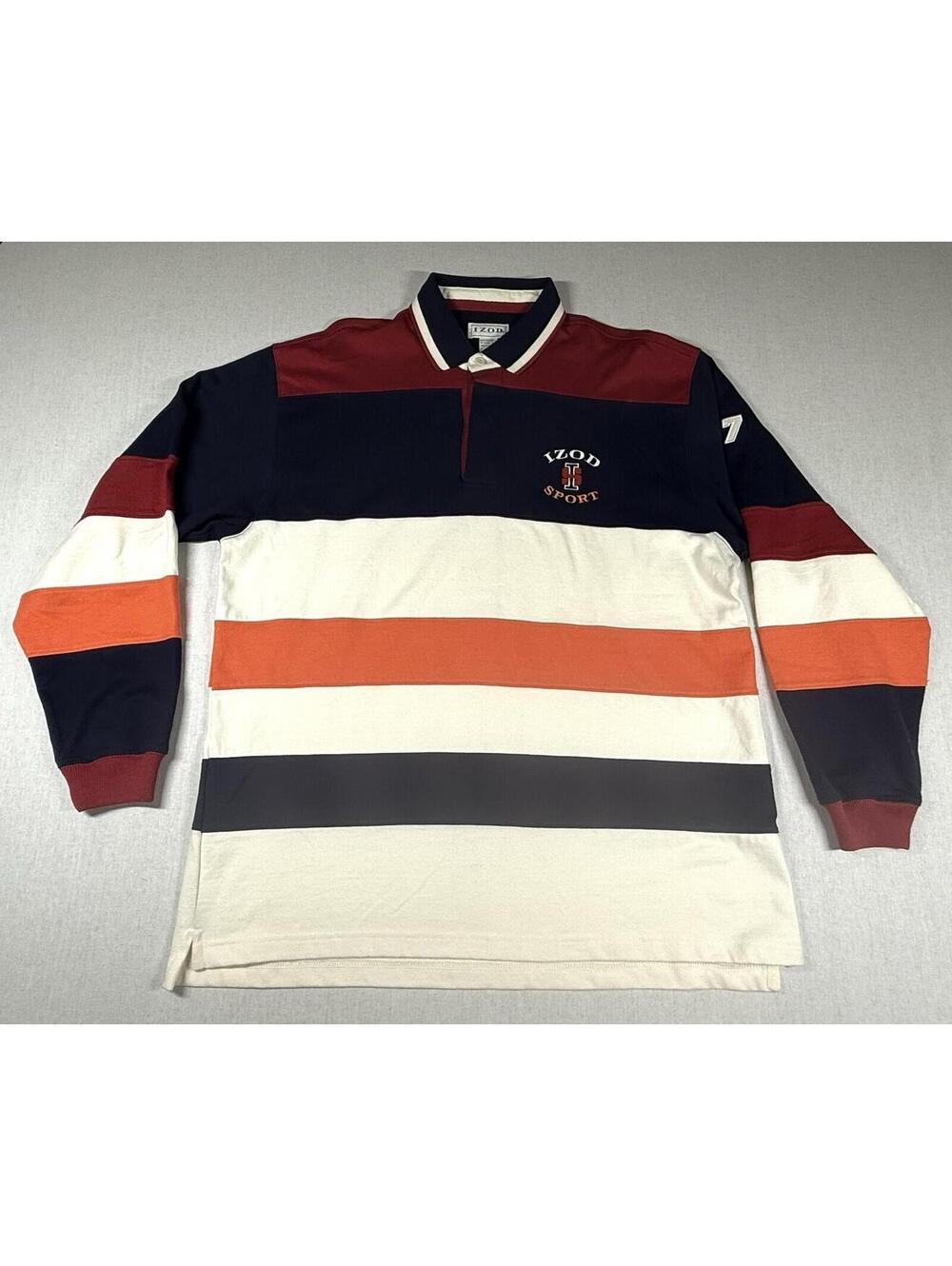 Vtg Izod Lacoste Sport Shirt Men L Striped Polo Rugby Retro Preppy College Y2K